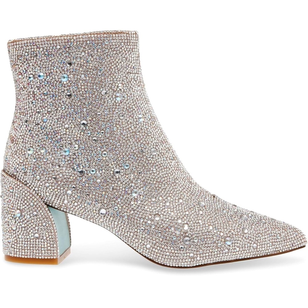Betsey Johnson Silver Heeled Boots with Glitter